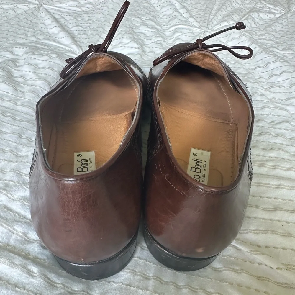Vintage Lorenzo Banfi Handmade Italian Leather Loafers Men’s Brown Lace Up 11.5